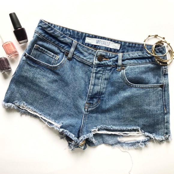 Brandy Melville Pants - Brandy Melville Medium Wash Distressed Jean Shorts